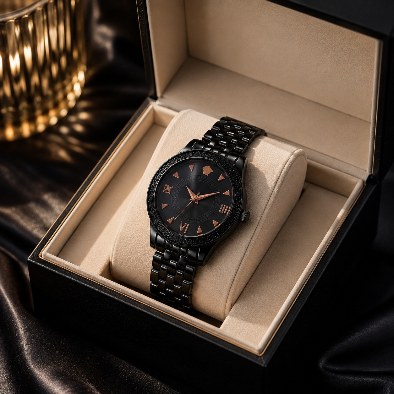 HMT Quartz Premium Black Crystal Bracelet Watch