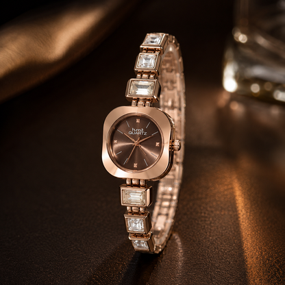 HMT Quartz Premium Rose Gold Crystal Bracelet Watch
