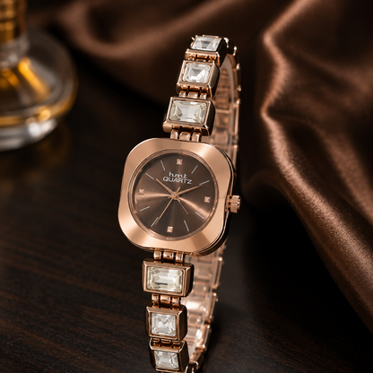 HMT Quartz Premium Rose Gold Crystal Bracelet Watch