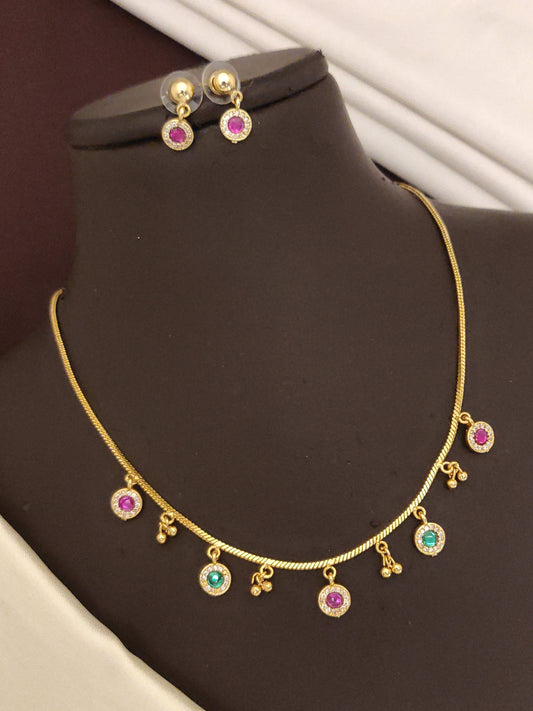 Stylish Gold Plated Chain Necklace with Swarovski Diamond Stones & Earrings