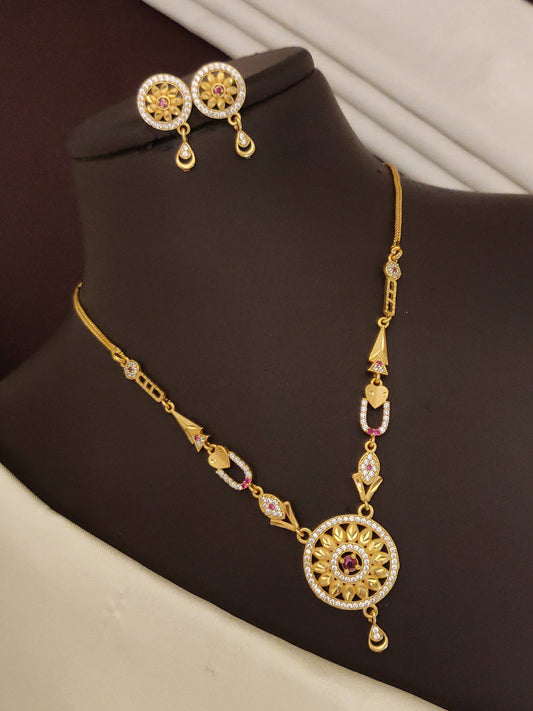 Designer High Gold Plated And Diamond Studded Antique Round Pendant Set with Earrings