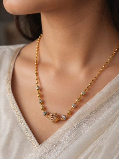 Elegant Dual-Tone Beaded Gold Necklace with Designer Center Pendant