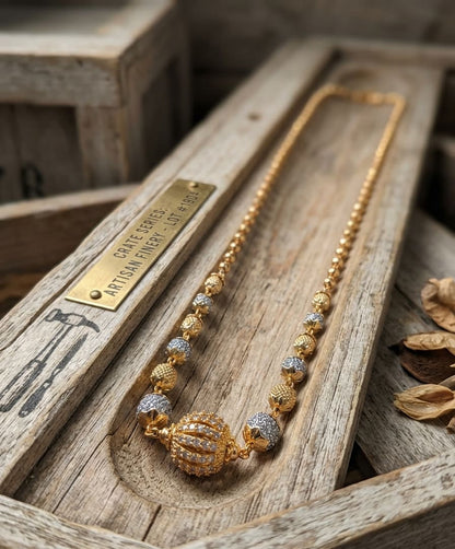 Elegant Dual-Tone Beaded Gold Necklace with Designer Center Pendant