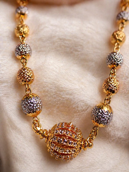 Elegant Dual-Tone Beaded Gold Necklace with Designer Center Pendant