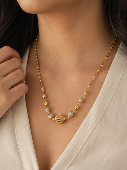 Elegant Dual-Tone Beaded Gold Necklace with Designer Center Pendant