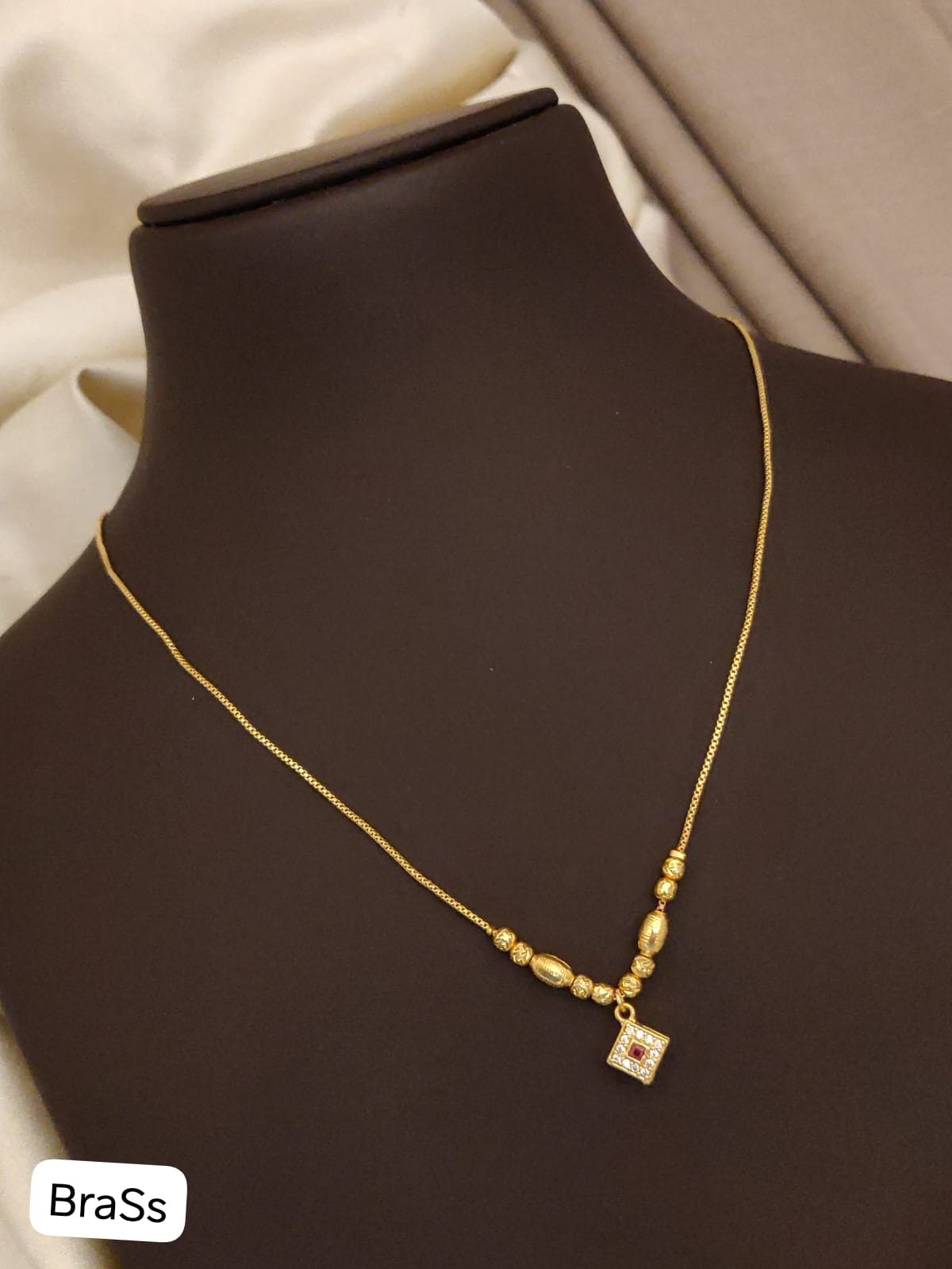 Elegant Gold Beaded Necklace with Ruby-Inspired 18 inches Pendant