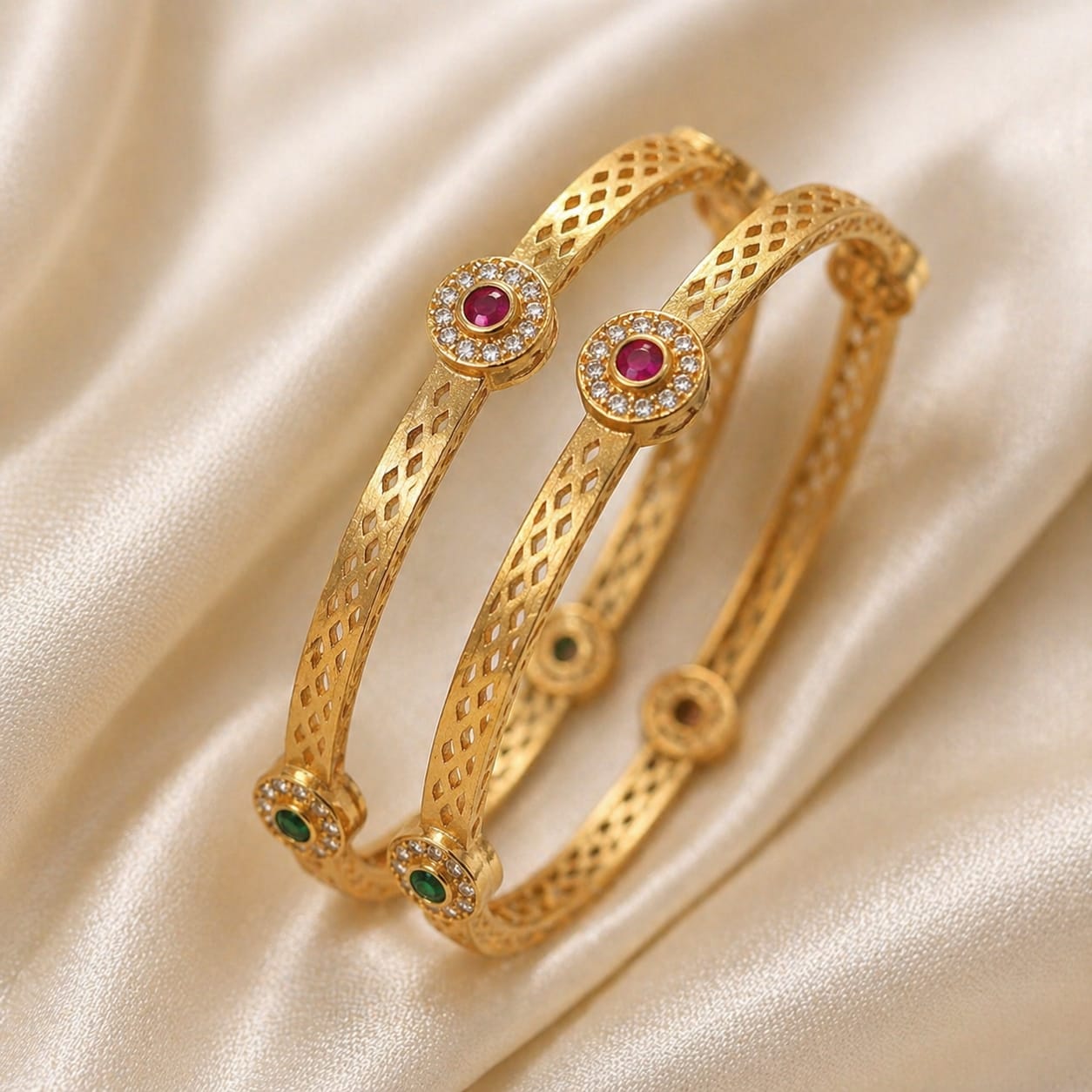 Elegant Gold-Plated Dual Stone Designer Bangles Pair