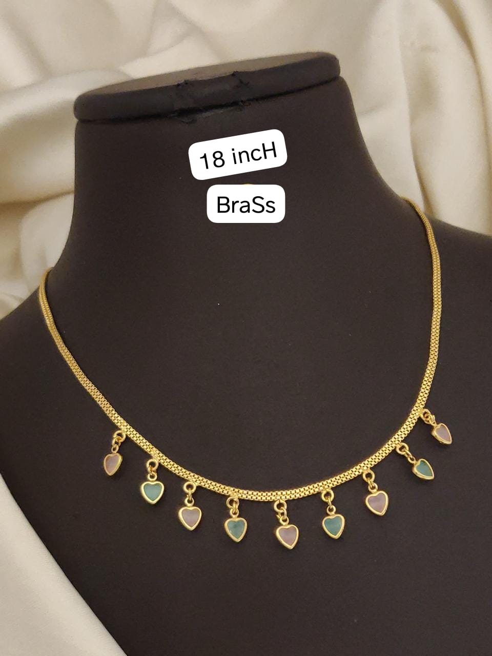 Elegant Heart Charm Pastel Drop Necklace – Micro Gold Plated 18 Inch Brass Chain