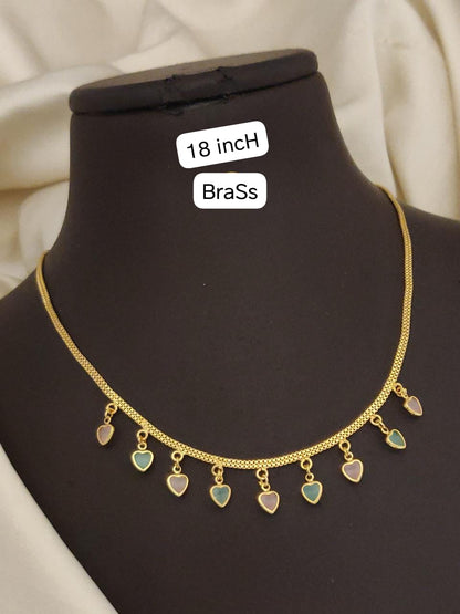 Elegant Heart Charm Pastel Drop Necklace – Micro Gold Plated 18 Inch Brass Chain