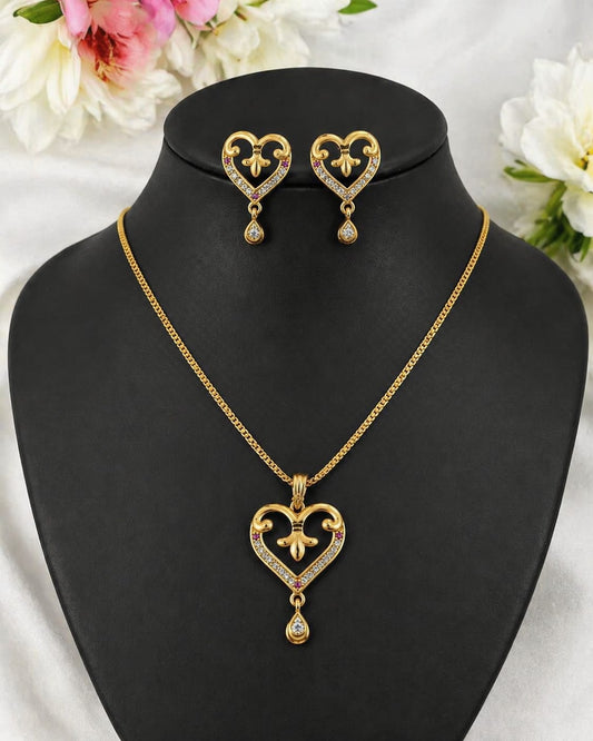 Elegant Heart Design Gold-Plated Pendant Set with Matching Earrings