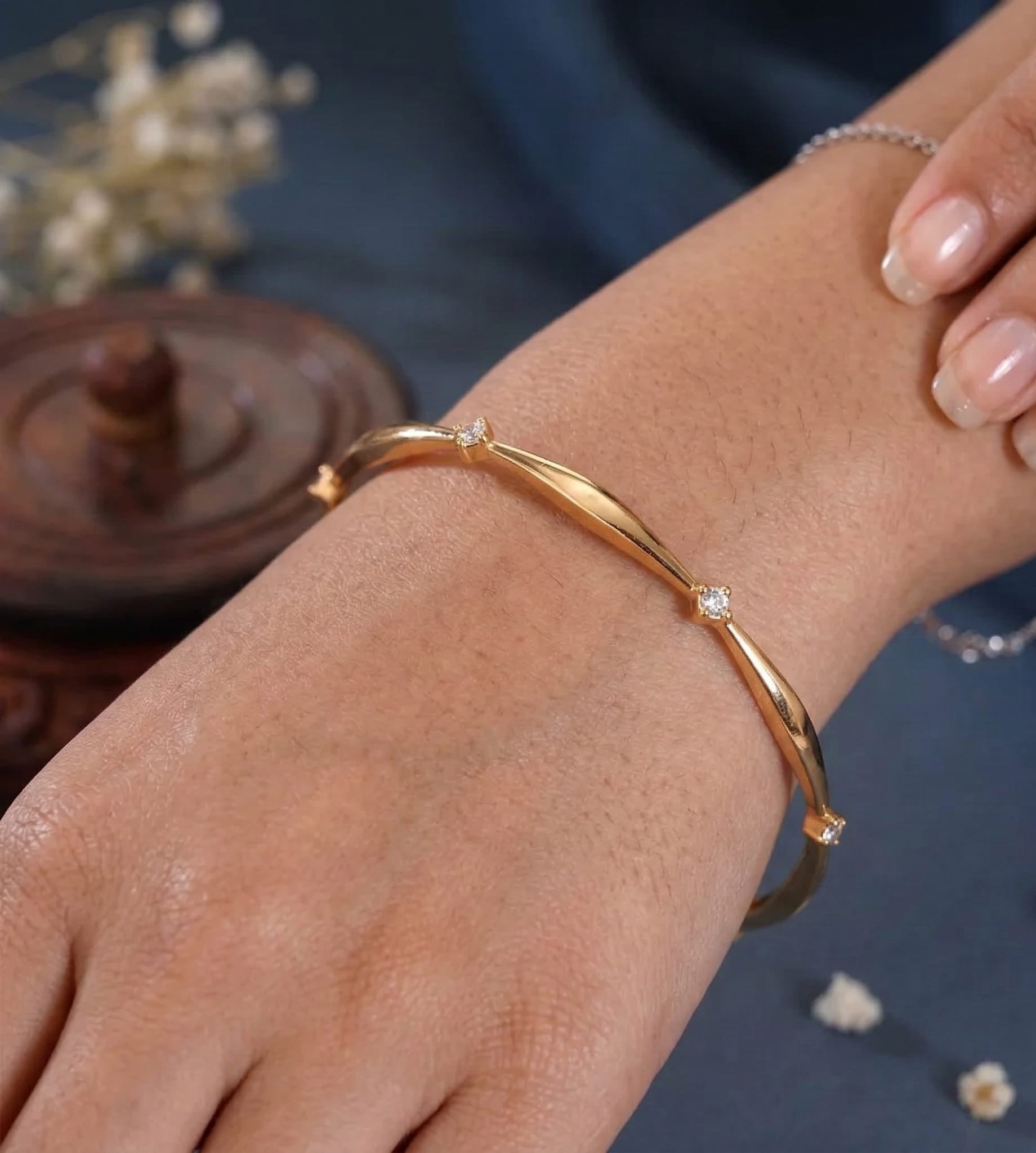 Elegant Micro Gold Plated Diamond Studded Designer Openable Bangles For Women