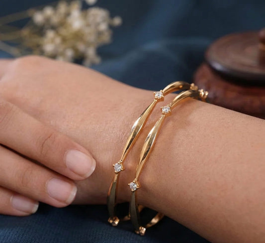Elegant Micro Gold Plated Diamond Studded Designer Openable Bangles For Women