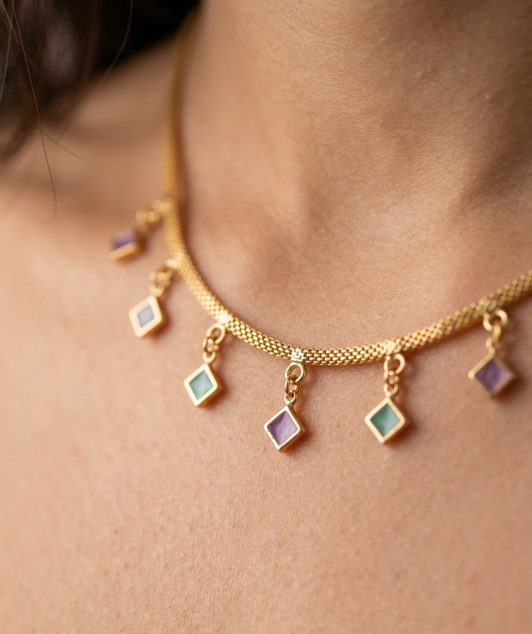 Elegant Pastel Charm Gold Plated Necklace – Multicolor Diamond Drop Daily Wear Chain