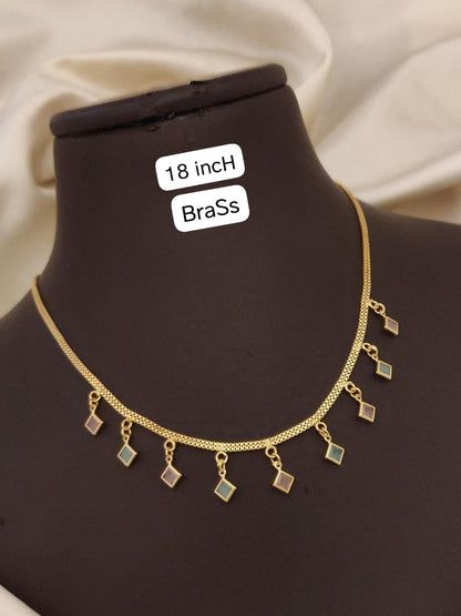 Elegant Pastel Charm Gold Plated Necklace – Multicolor Diamond Drop Daily Wear Chain