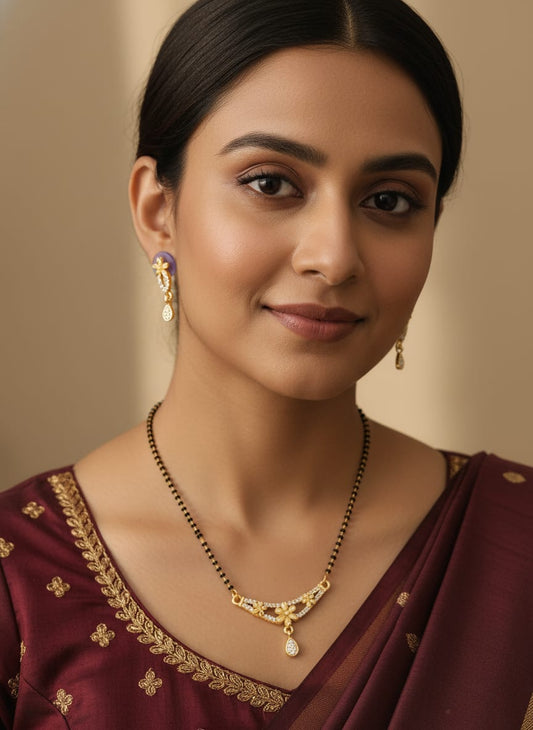 Premium Forming Flower Mangalsutra with And Diamonds And