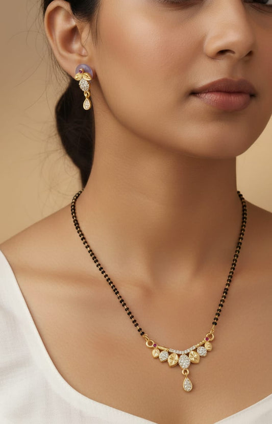 Forming And Diamond High Gold Plated Leaf Mangalsutra –