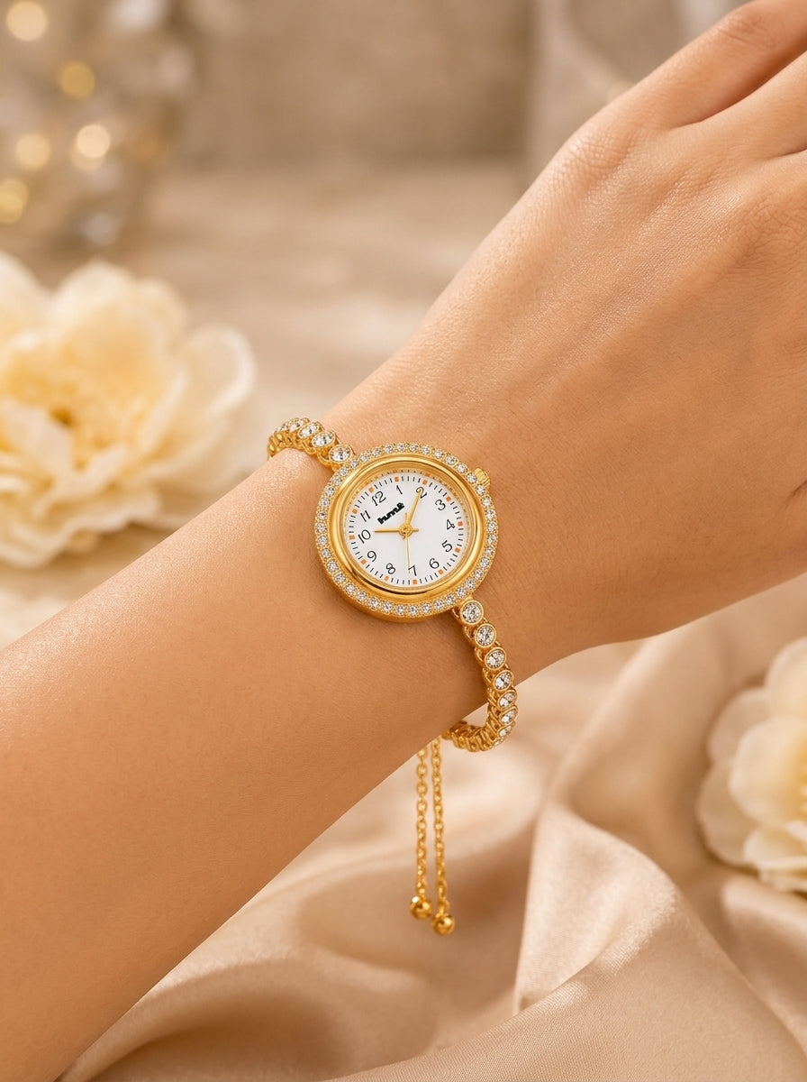 18k Gold Plated Crystal Link Bracelet Watch