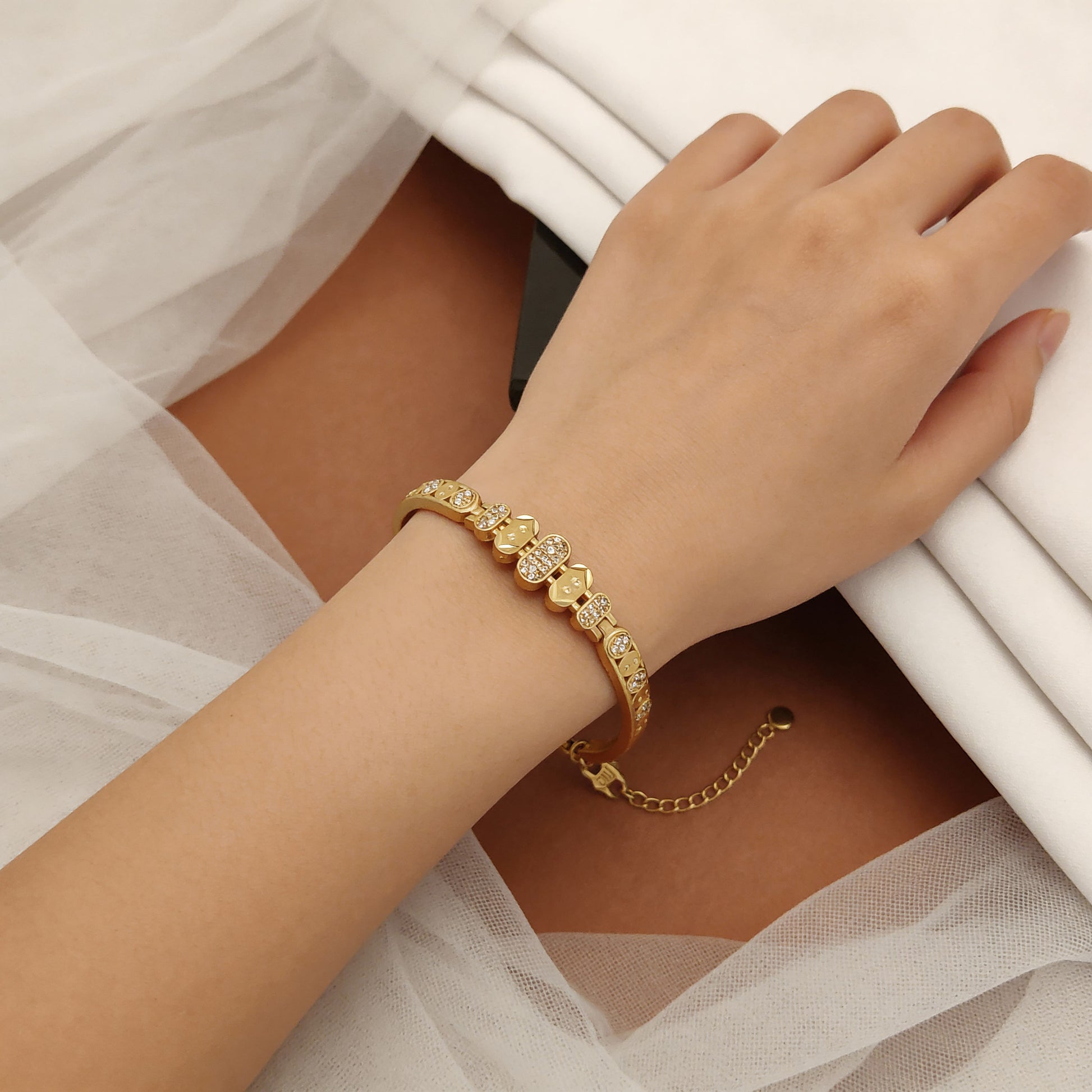 Beautiful Golden Fancy Designer And Diamond Bracelet with Adjustable Chain