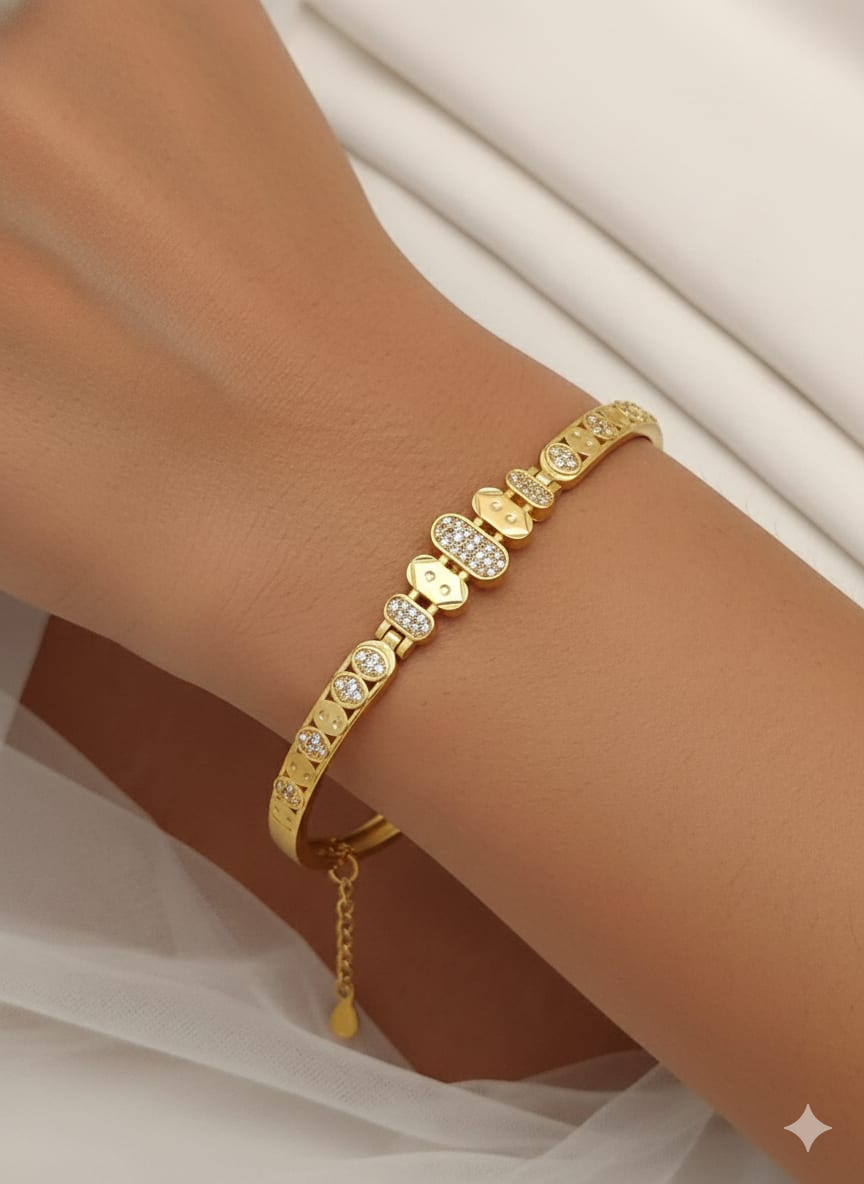 Beautiful Golden Fancy Designer And Diamond Bracelet with Adjustable Chain