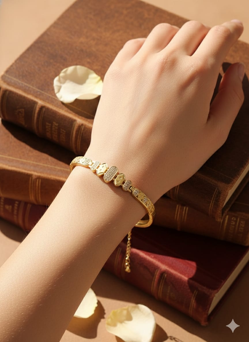 Beautiful Golden Fancy Designer And Diamond Bracelet with Adjustable Chain