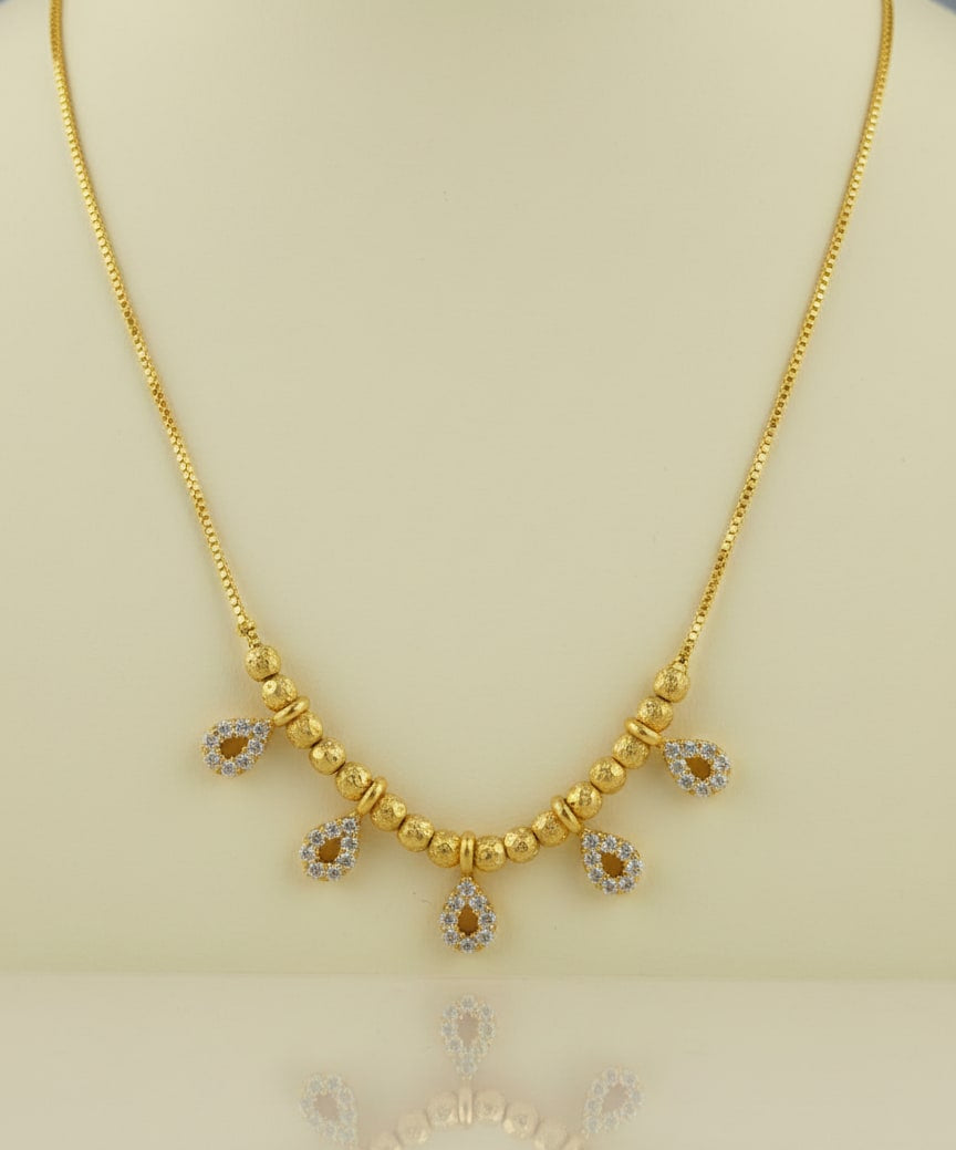 Micro Gold Plated And Diamond Studded Fancy Teardrop Charm Necklace