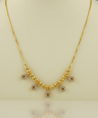 Micro Gold Plated And Diamond Studded Fancy Teardrop Charm Necklace