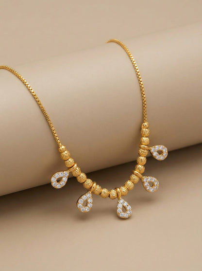 Micro Gold Plated And Diamond Studded Fancy Teardrop Charm Necklace