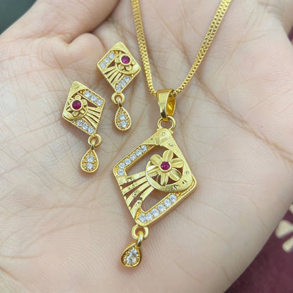 Micro Gold Plated Floral And Pendant Set with Earrings