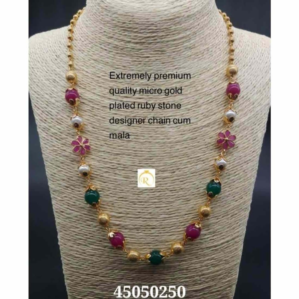 Micro Gold Plated Floral Stone Studded Traditional Bangle Pair with Pearl Chain