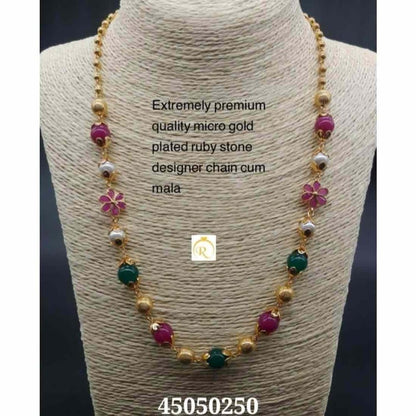 Micro Gold Plated Floral Stone Studded Traditional Bangle Pair with Pearl Chain