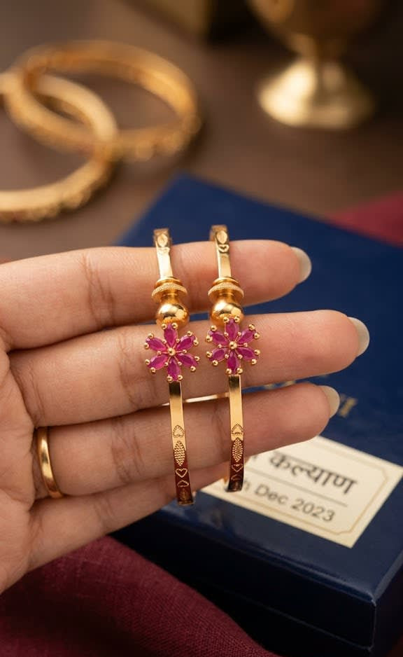 Micro Gold Plated Ruby Floral Hoop Earrings – Elegant Daily Wear adjustable flower kadli