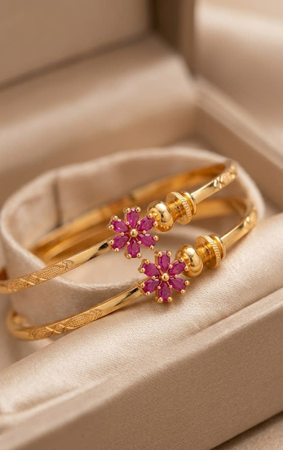 Micro Gold Plated Ruby Floral Hoop Earrings – Elegant Daily Wear adjustable flower kadli