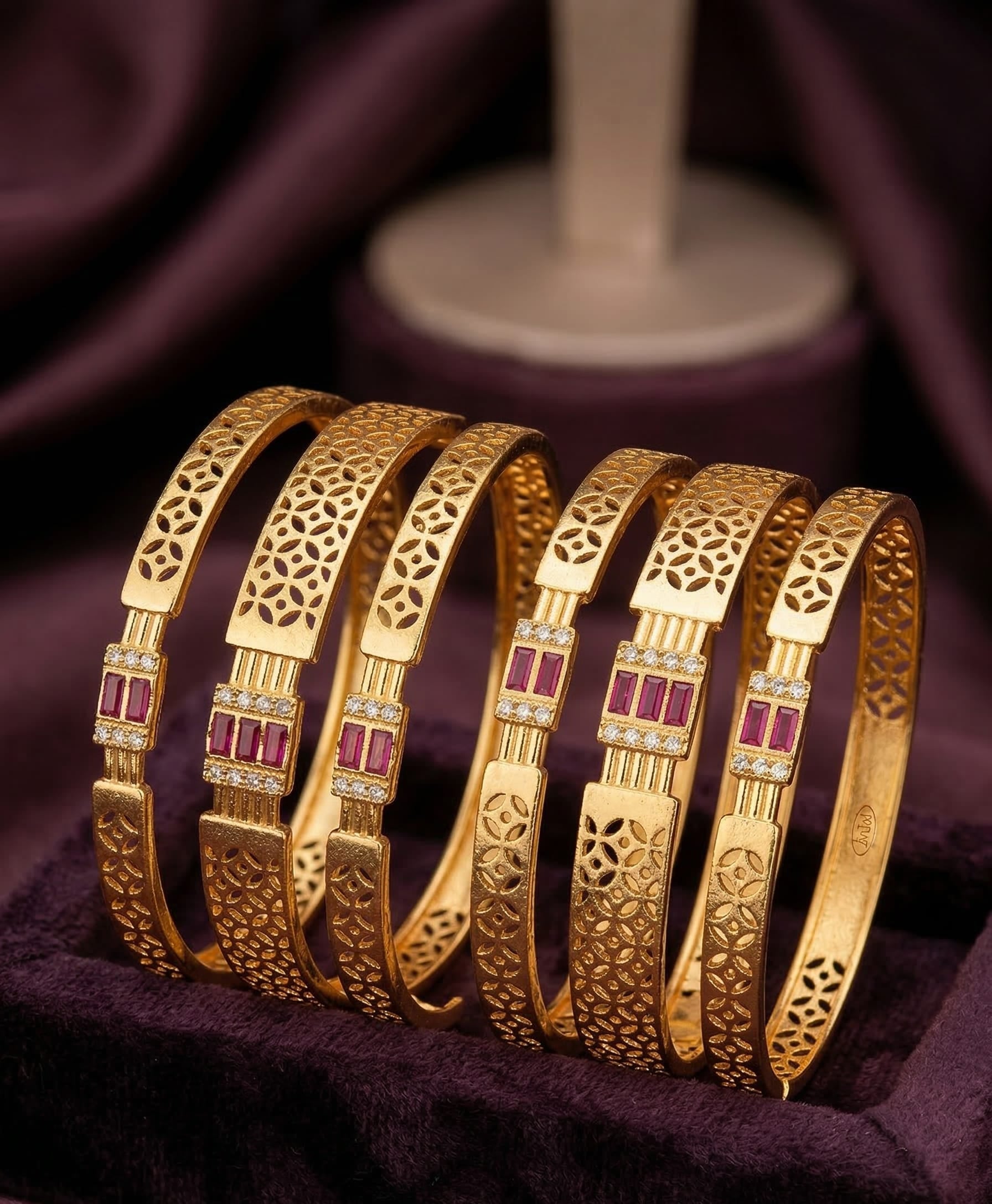 Micro Gold Plated  Designer And Diamonds 6 Pcs Bangles