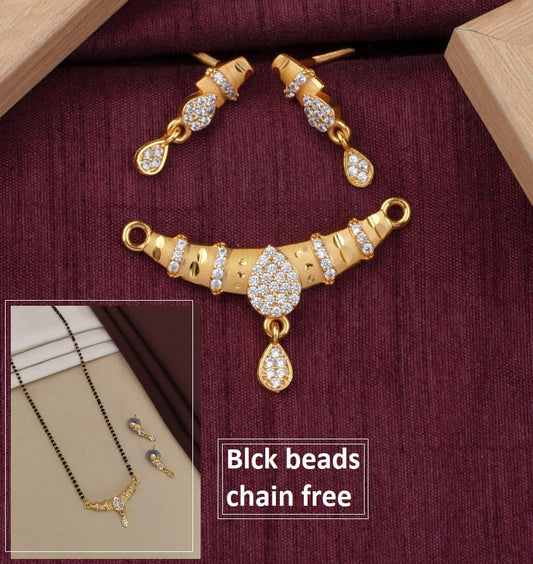 Teardrop Design Micro Gold Plated And Diamond Pendant Set with Earrings
