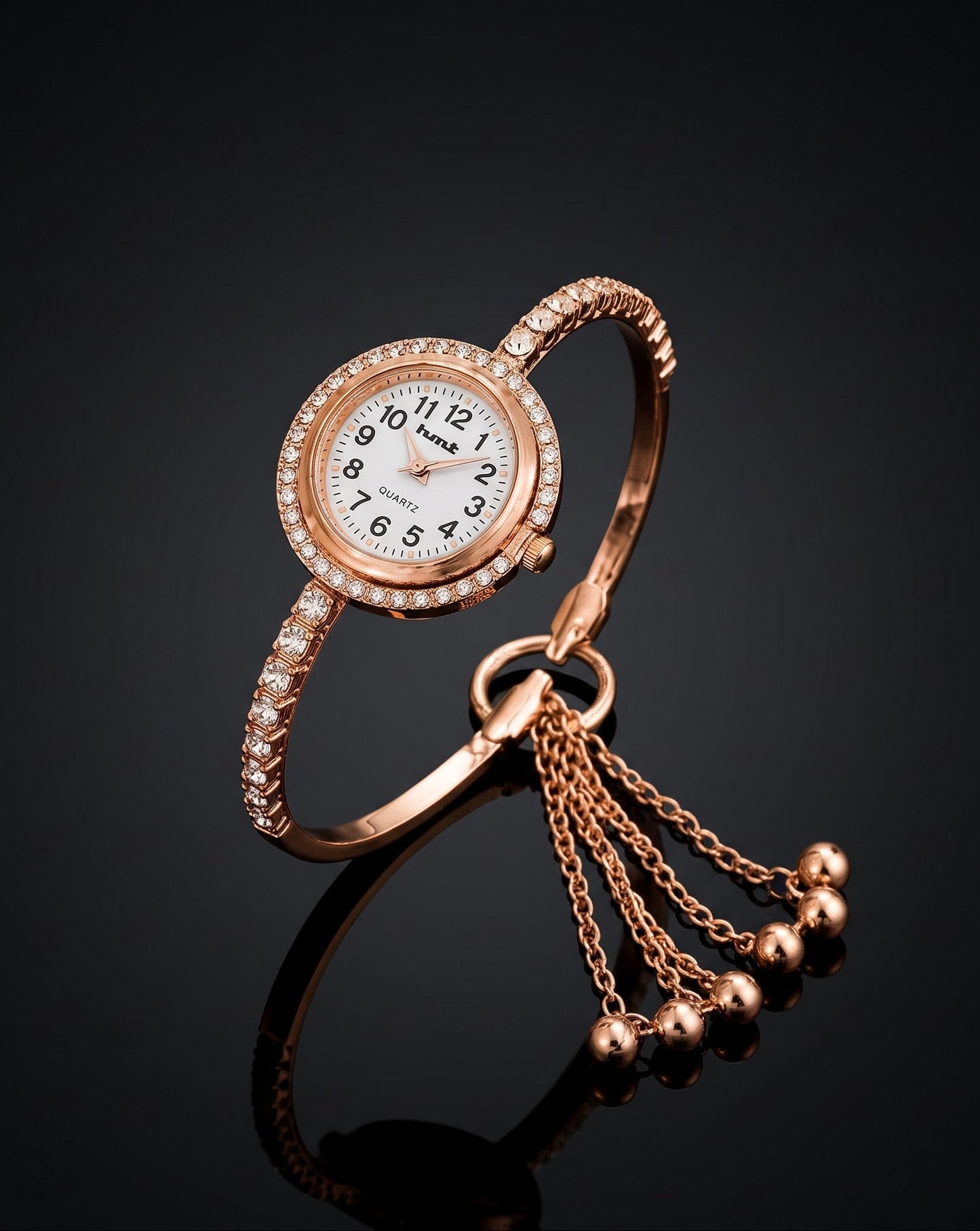 18k Rose Gold Plated Crystal Link Bracelet Watch