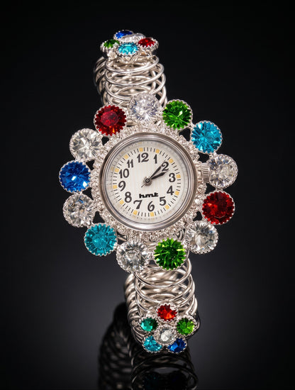 Silver Floral Crystal Kashmiri Bangle Watch