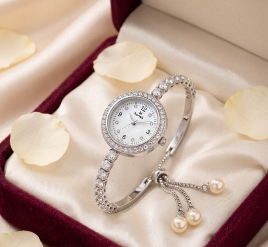 18k Silver Plated Crystal Link Bracelet Watch