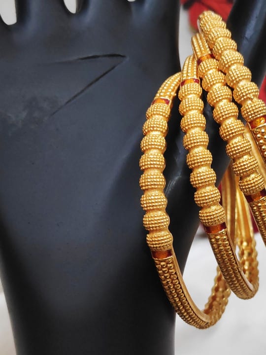 Royal Beaded Micro Gold Plated Traditional Kada Bangles Set