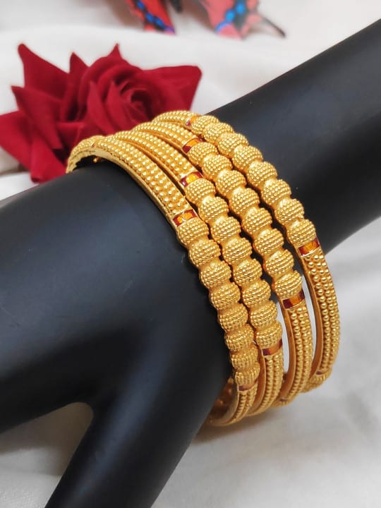 Royal Beaded Micro Gold Plated Traditional Kada Bangles Set