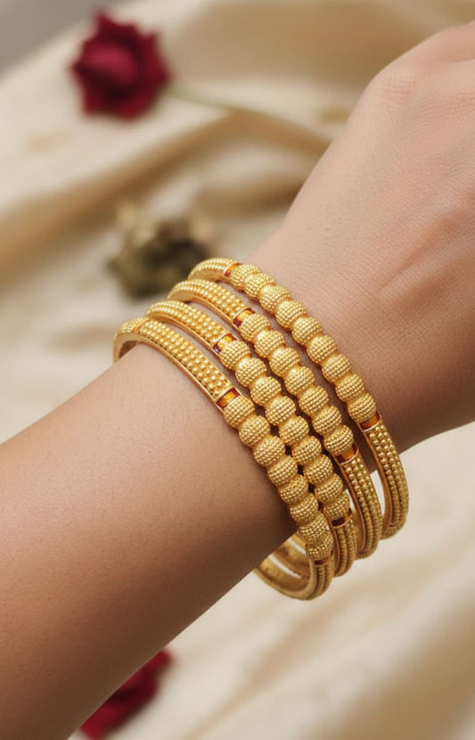 Royal Beaded Micro Gold Plated Traditional Kada Bangles Set