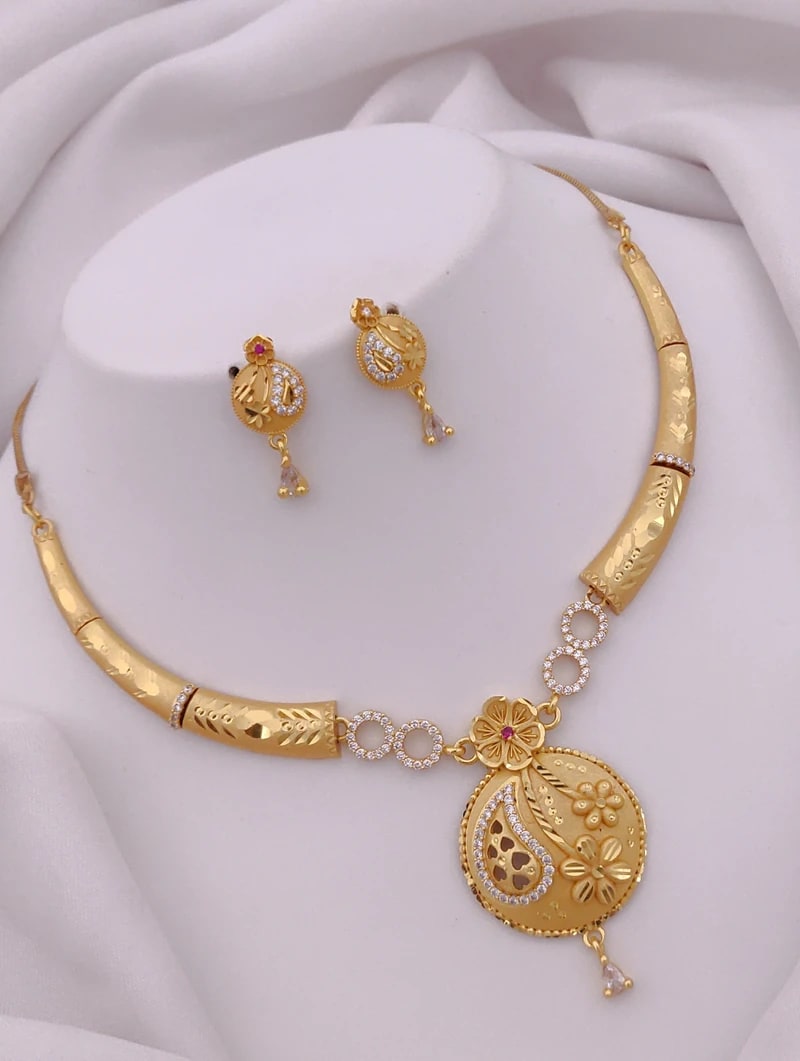 Royal Floral Heritage Micro Gold Plated And Necklace Set with Elegant Drop Pendant