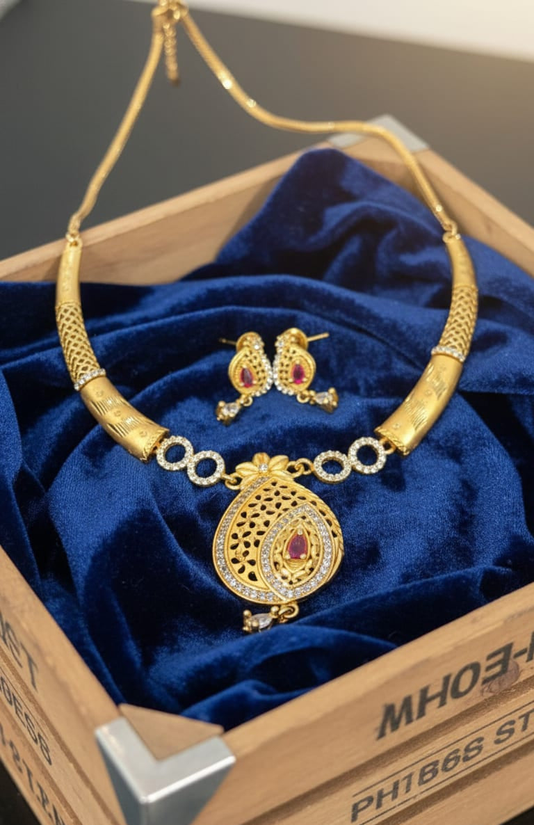 Royal Ruby Teardrop Gold Plated Necklace Set