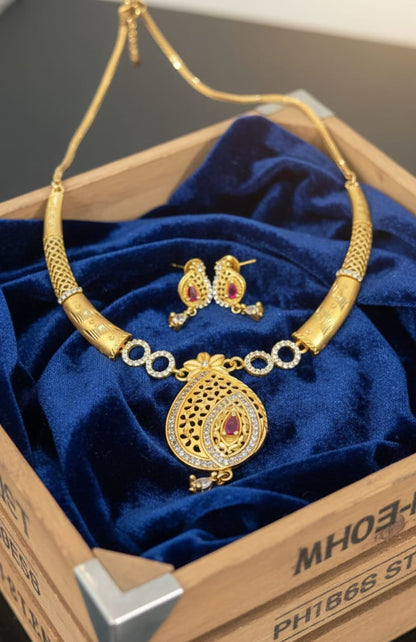 Royal Ruby Teardrop Gold Plated Necklace Set