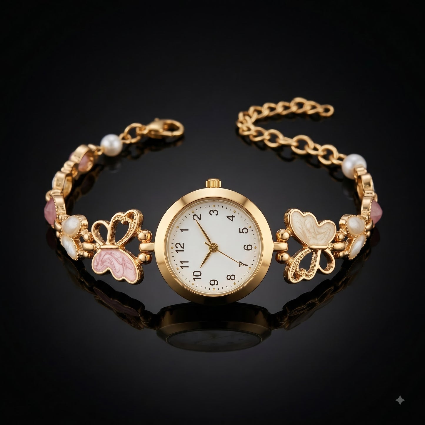 Elegant Butterfly Charm Gold Tone Plated Adjustable Ladies Bracelet Watch