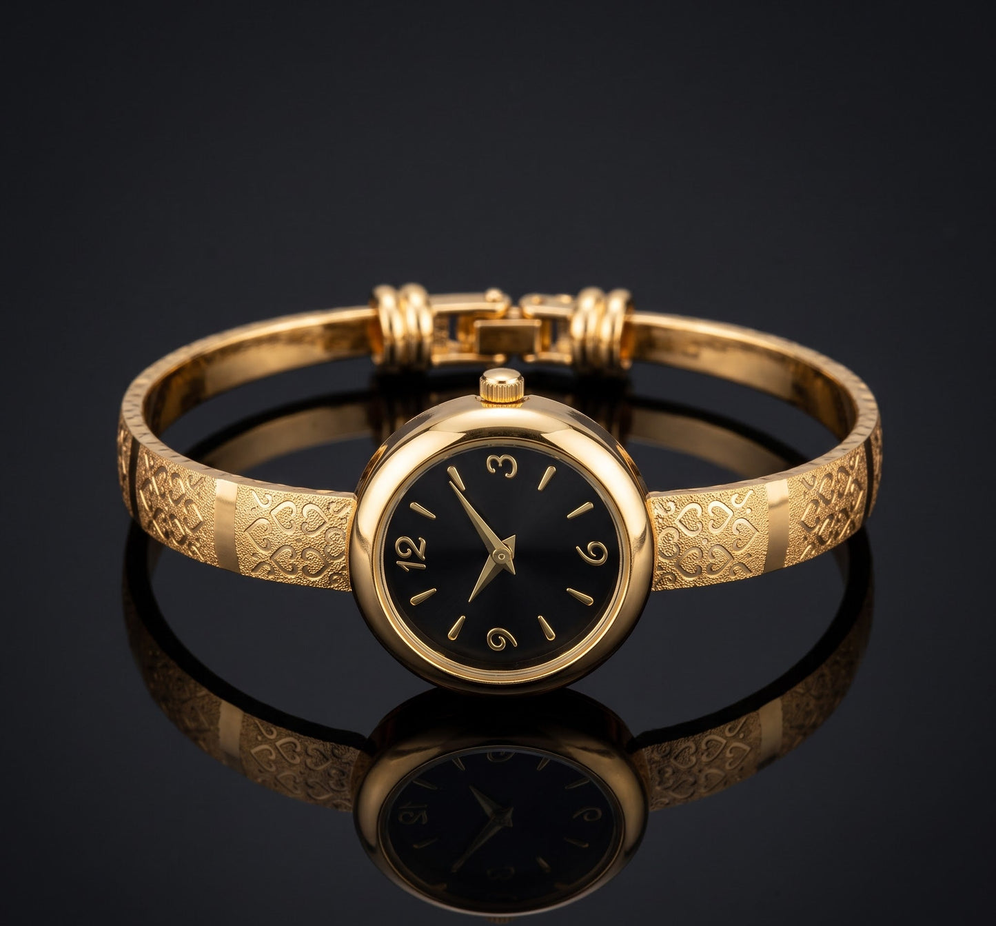 Micro Gold Tone Plated Daily Wear Black Dial Adjustable Bracelet Watch