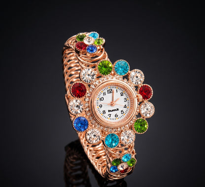 Rose Gold Floral Crystal Kashmiri Bangle Watch