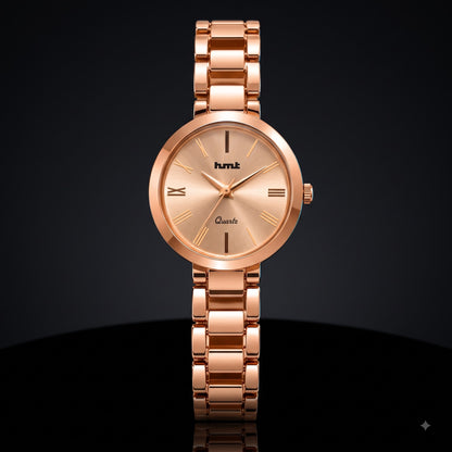 Elegant Rose Gold Women's Analog Quartz Watch – Classic Metallic Link Bracelet
