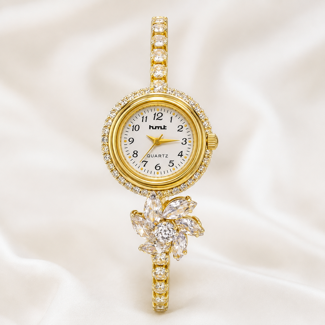 Elegant HMT Floral Gold-Plated Anti-tarnish Bracelet Watch