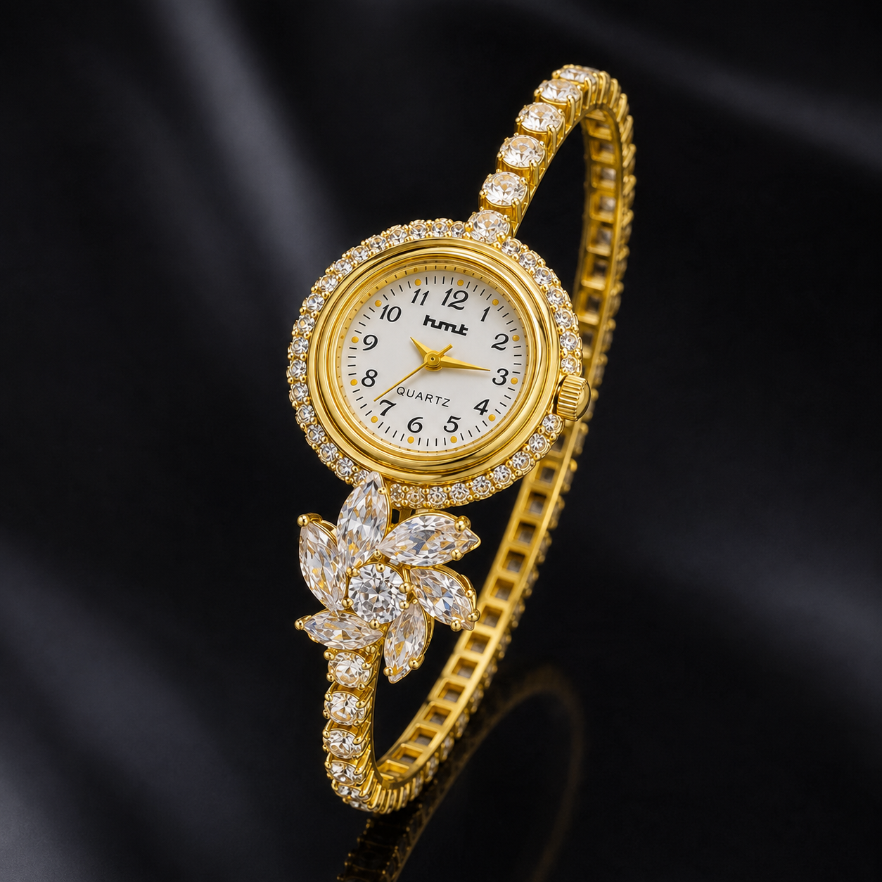 Elegant HMT Floral Gold-Plated Anti-tarnish Bracelet Watch