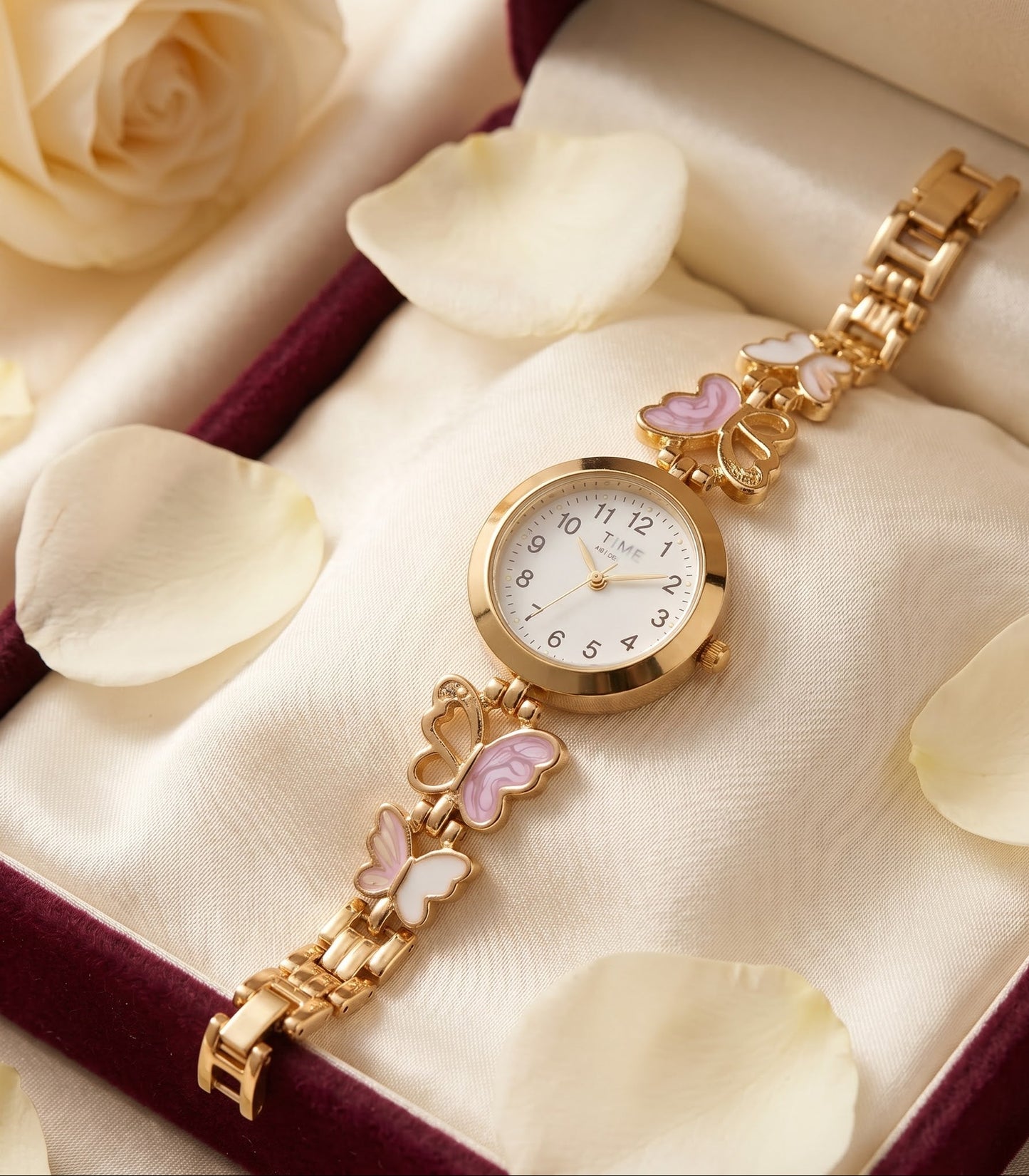 Elegant Butterfly Charm Gold Tone Plated Adjustable Ladies Bracelet Watch